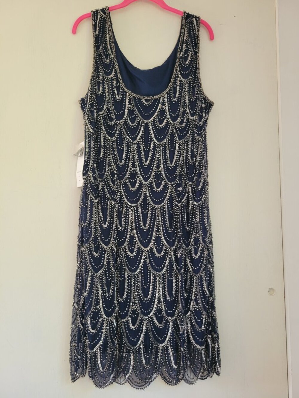 NWT Stunning Navy Silver Beaded Sequin Art Deco Evening Cocktail Dress 20W - Picture 3 of 11